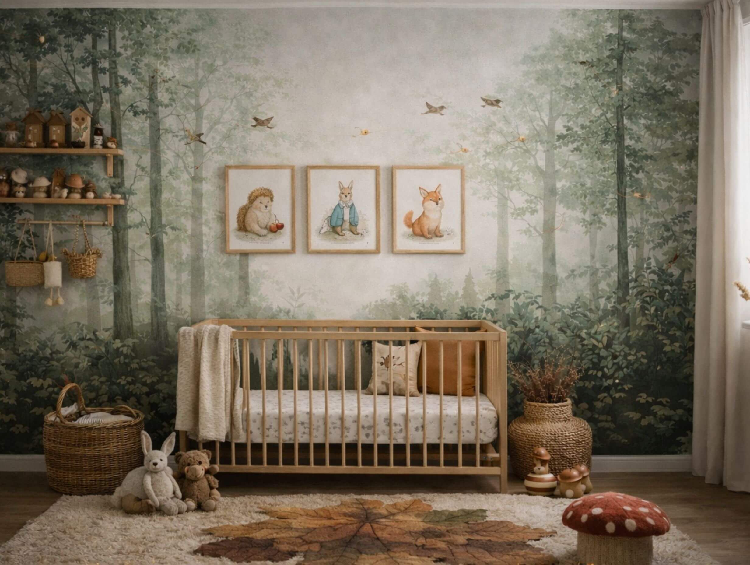 Cozy baby nursery decor ideas in a storybook-style room with warm textures