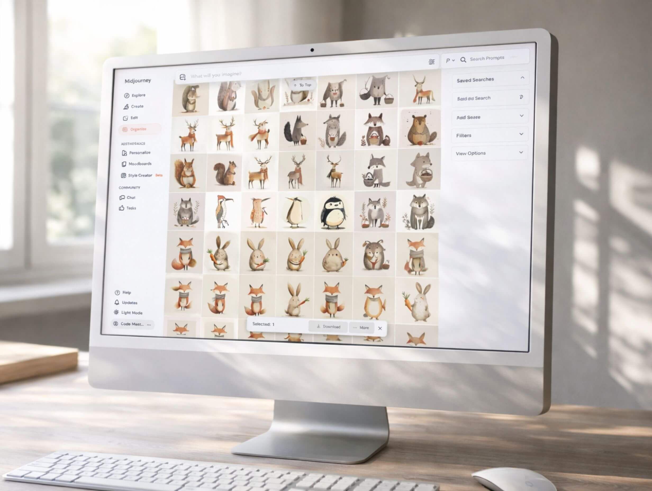 Midjourney screen with cute hand drawn animal characters for a toddler routine chart