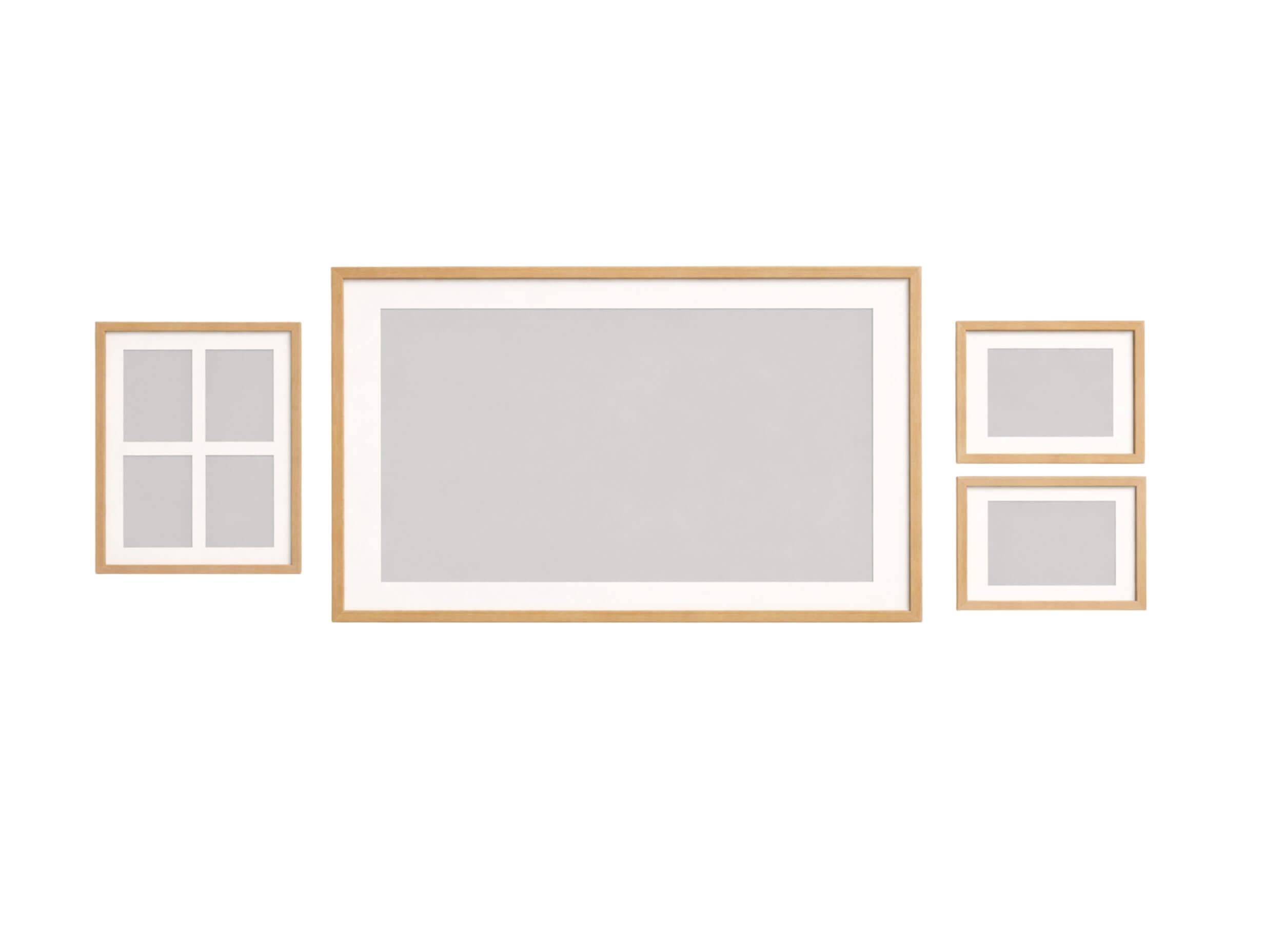 Gallery wall layout diagram: hero print centered with two smaller prints on each side.