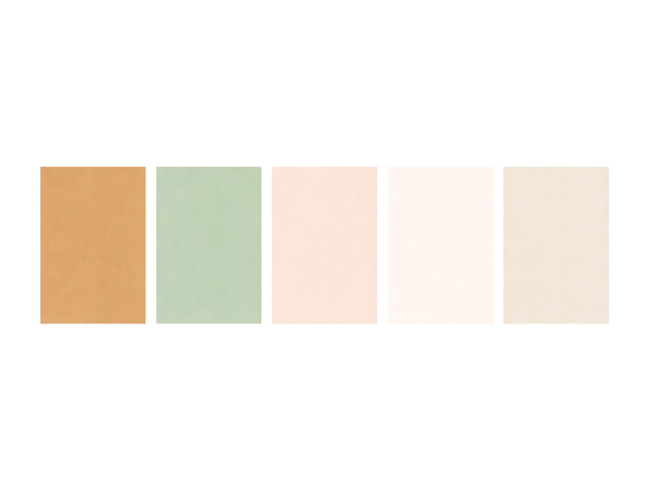 Woodland nursery color palette swatches: caramel, sage green, blush, warm white, beige.