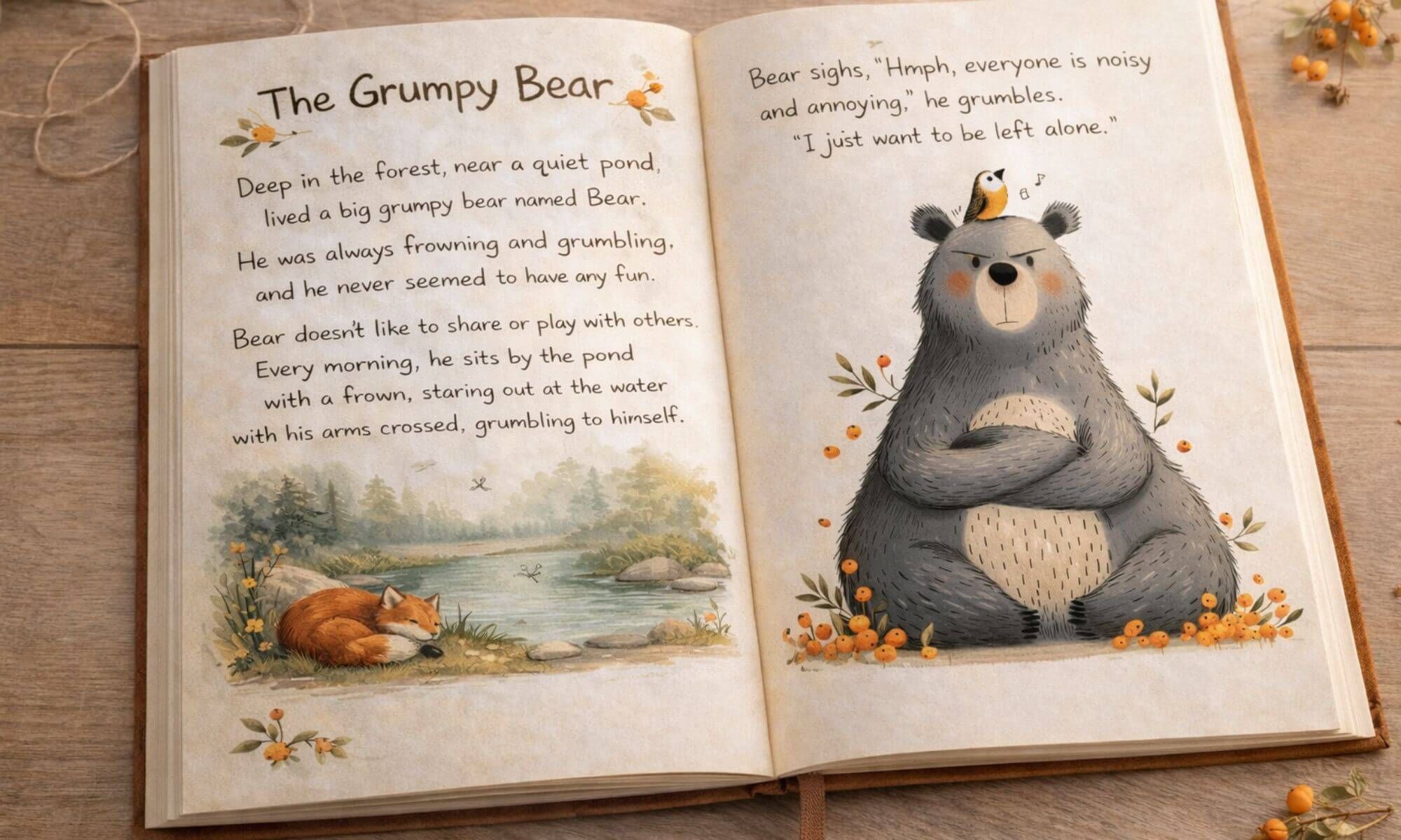 Whimsical hand-drawn character on a screen next to a woven basket